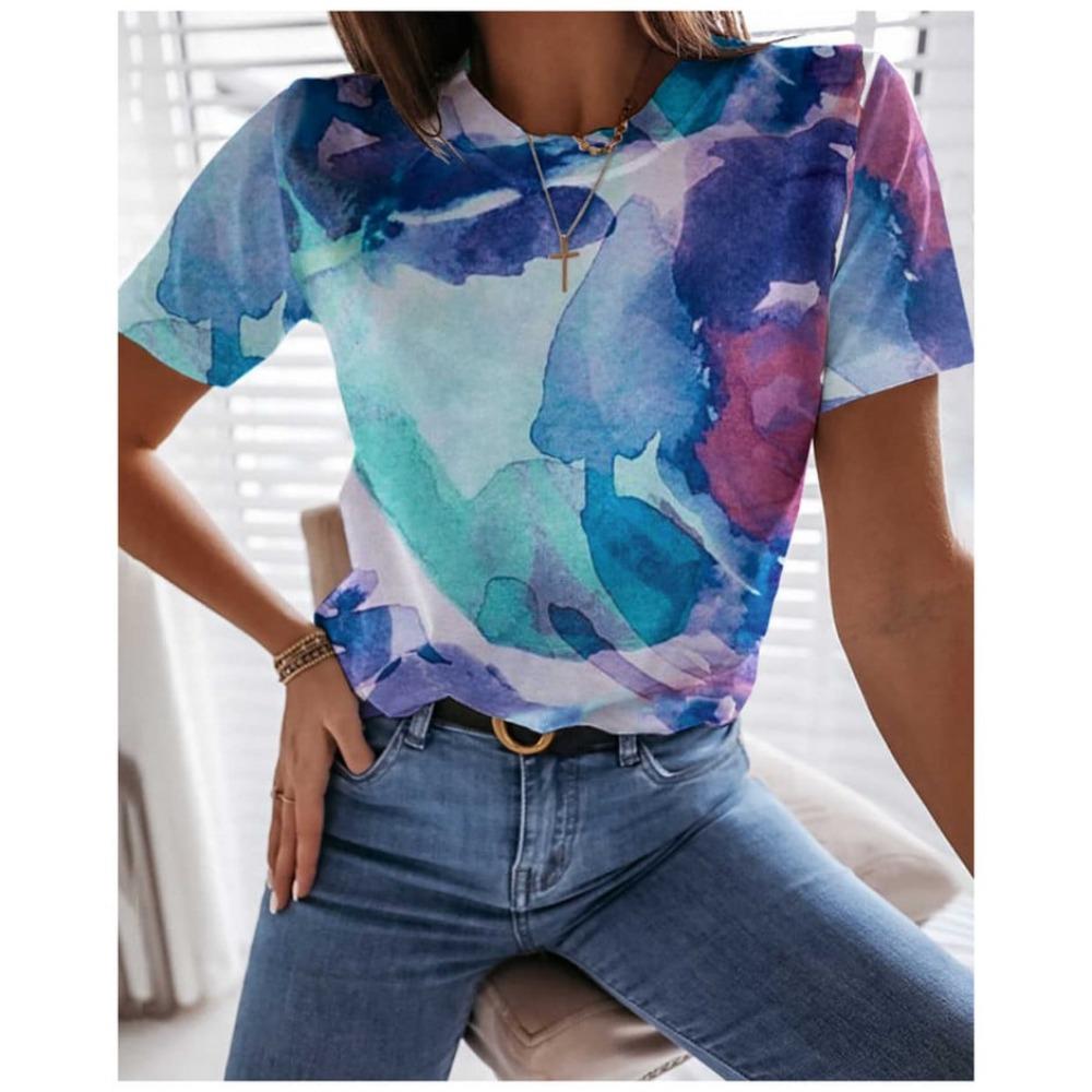 Colorful Flower Butterfly 3D Printed T-shirt for Women, Round Neck Short Sleeve T-shirt