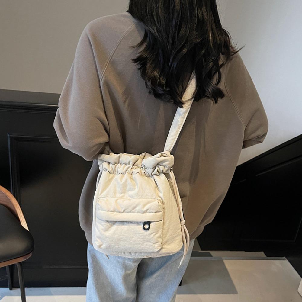 Simple Drawstring Bag Commute Nylon Handbag Portable Shoulder Bag  Outdoor