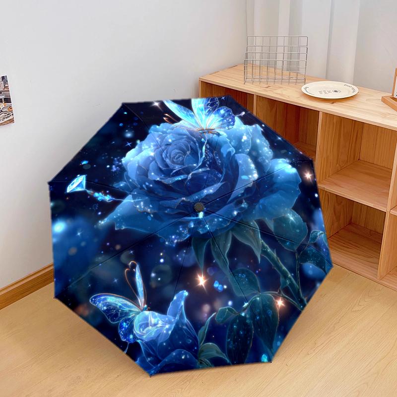 1 PC Automatic Folding Umbrella - Beautiful flowers Pattern, Portable & Foldable Design with 8 Ribs, Christmas Birthday Gifts