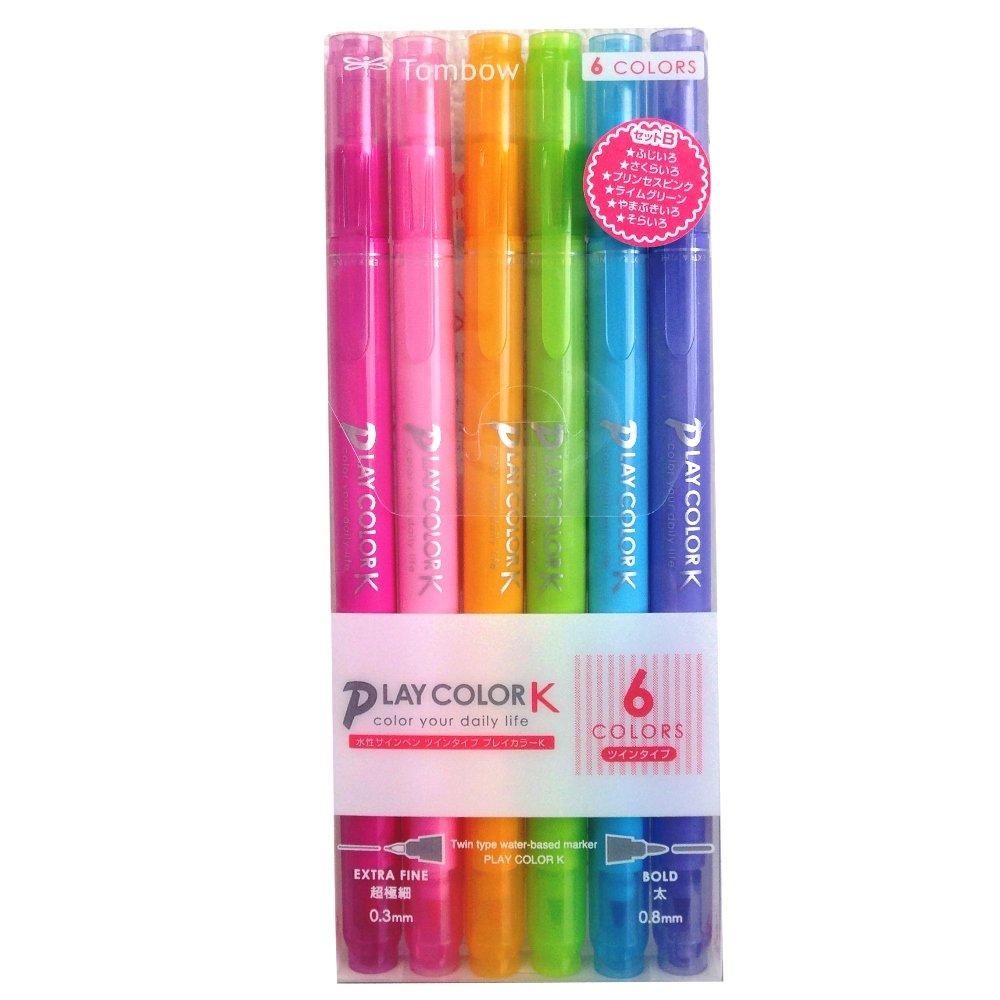 

Tombow Play Color K Sign 6 Colors Thick Extra Pastel Water-Based Pens, (Twin Tip, & Fine), Colors, GCF-611B