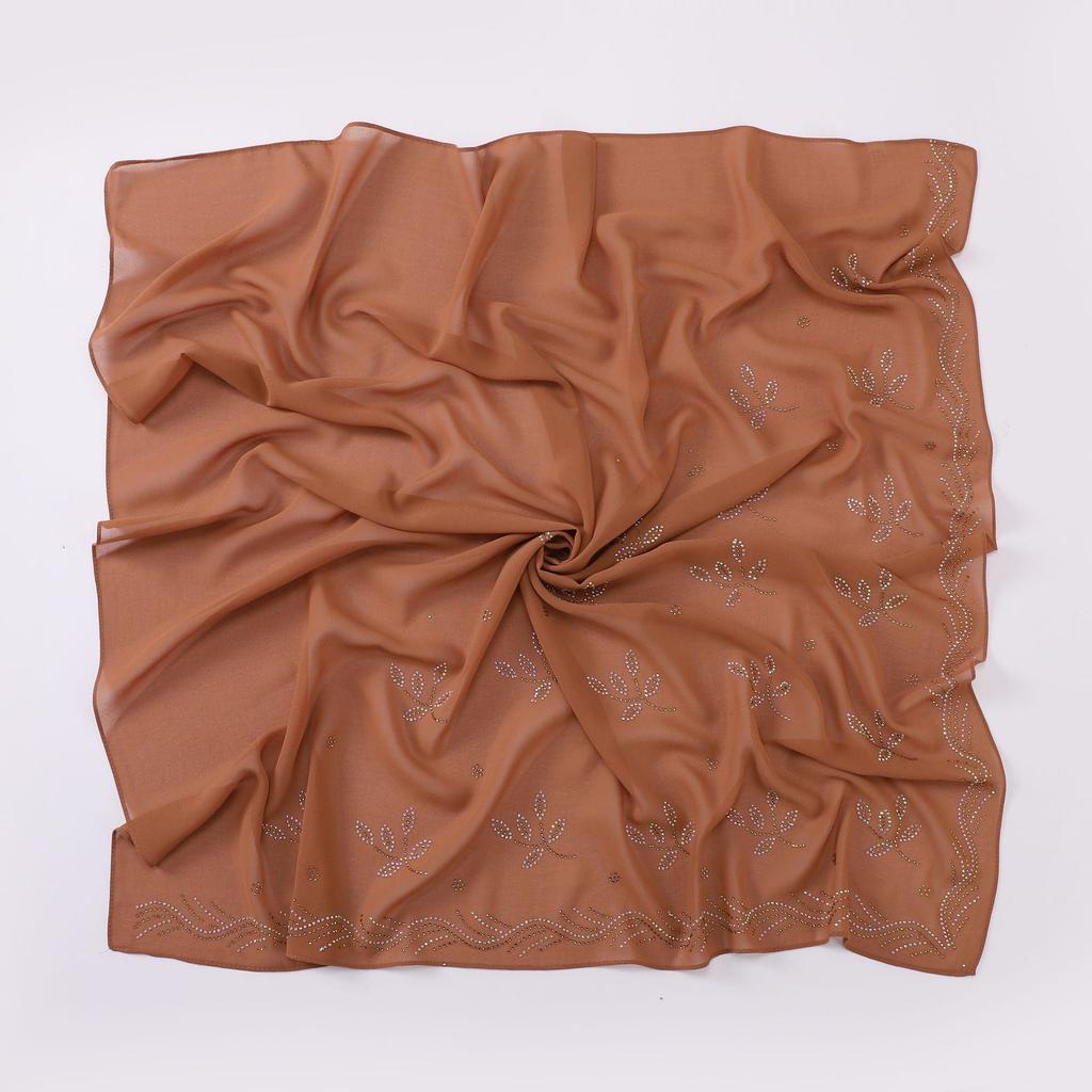 90Cm New Chiffon Hijab With Rhinestones Diamonds Scarf Shawls Solid Headscarf Wraps Ramadan Eid Hijabs Glitter Headband Turban