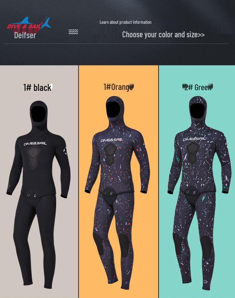 3MM Two-Piece Hooded Wetsuit Set: Long Sleeve Spearfishing, Scuba, Surfing, Snorkeling Suit