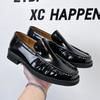 Fashion 2025 Round Head Thick Sole Thick Heel Shallow Mouth Men Leather Shoes All Vintage Single Shoes Breathable Comfortable Work Shoes