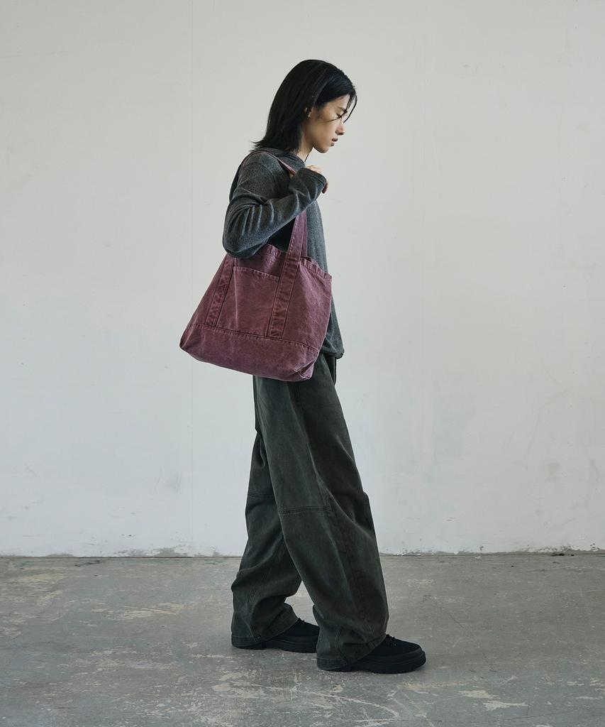 Scrattle_Pixel Vtg Dust Washed Tote Bag [Wine]