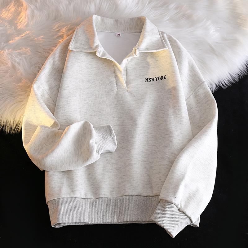 Korean Chic Women's Sweatshirt with A Polo Collar Is A Fashionable Long-sleeve Top for Spring and Autumn