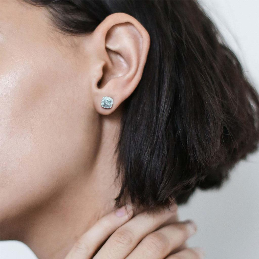 European Chic: Elegant Micro-set White Zirconia Square Hoop Stud Earrings