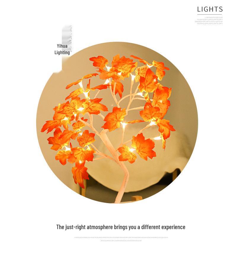 LED White Maple Leaf Tree Light - Decorative Night Light for Thanksgiving Atmosphere.