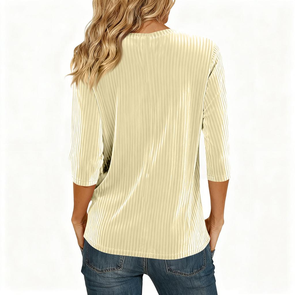 Women's Fashionable Color Round Neck Seven Quarter Sleeve Gold Velvet Pullover Casual Top
