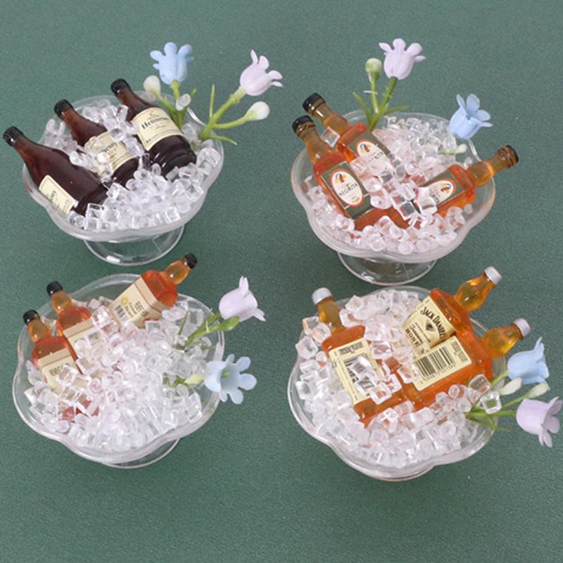 1 Set 1/12 Dollhouse Resin Mini Ice Bottle Kit Simulation Drink Model Toy Miniature Landscape Decoration Diy Accessories