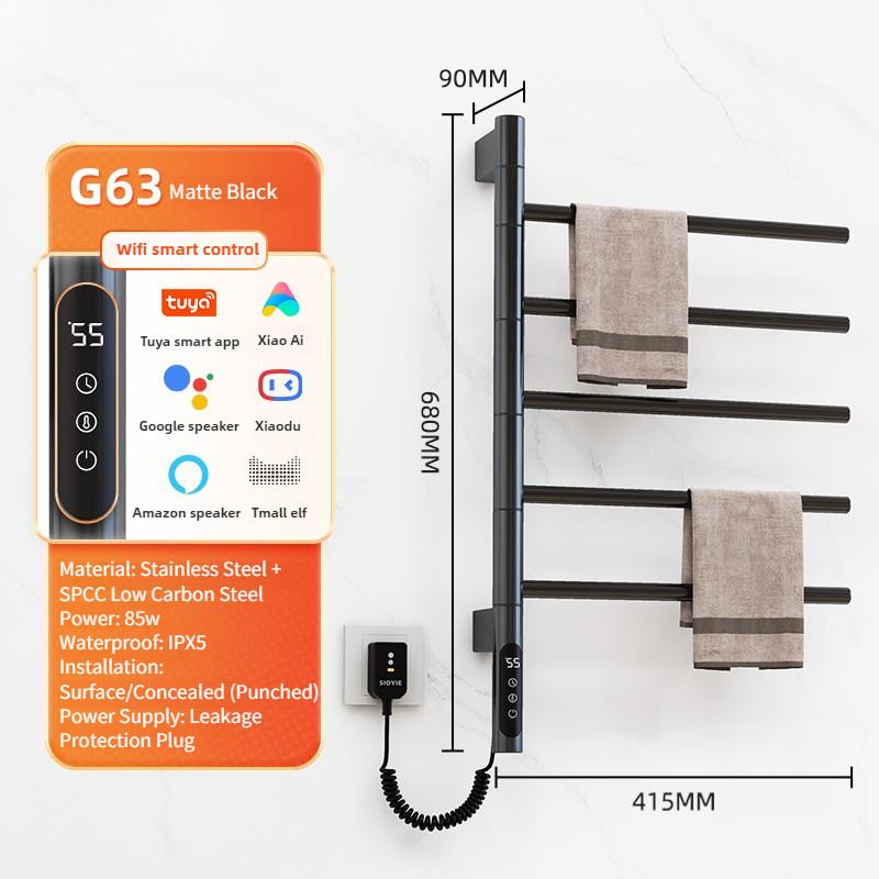 Wall Mounted Rotating Electric Heating Towel Bar Home Bathroom Intelligent Constant Temperature Drying Towel Rack