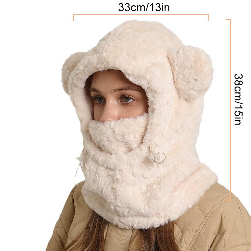1Pc Bear Shaped Winter Lei Feng Hat Warm Integrated Thicken Scarf Fleece-lined Plush Hat Mask