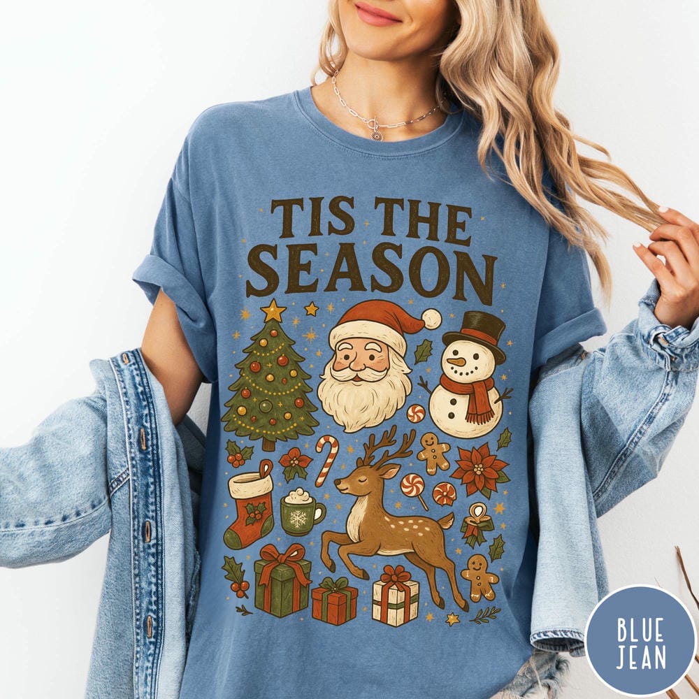 Women Vintage Christmas Comfort TShirt Dark Academia Tis the Season Santa SnowUnisex Graphic Crewneck Unisex Y2K Top Streetwear