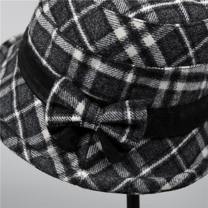 Middle-Aged Old Man Ji Mother Hat Lady Warm Thickened Foreign Gas Woolen Basin Hat Grandma Plaid Bucket Hat