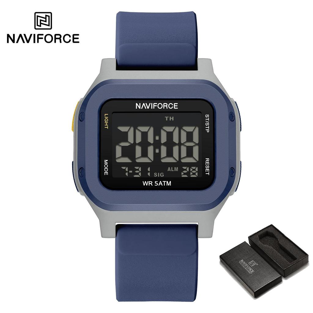 NAVIFORCE Original Men Digital Watch Square Case Silicone Strap Waterproof Calendar Date Chronograph Alarm Men Sports Leisure Watch NF7137