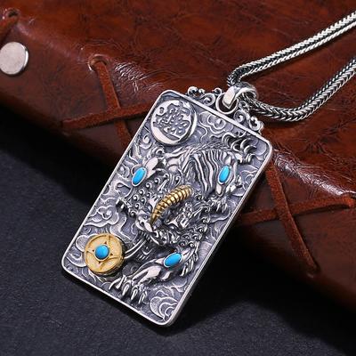 JMXD-Pendentif Pixiu rétro argent pour homme, collier rotatif dominateur, année d'anniversaire, accessoires pour hommes