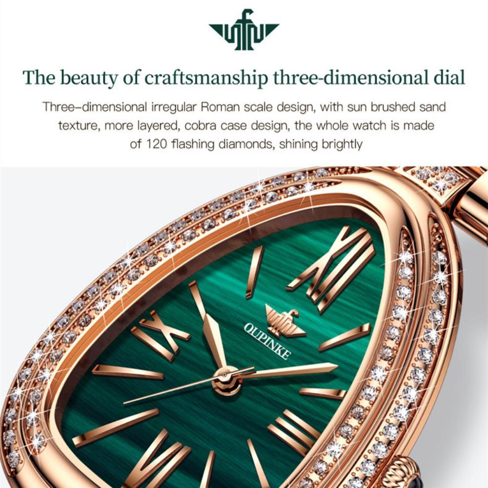 OUPINKE Montre pour femme de marque Tide avec cadran serpentin incrusté de diamants Montre à quartz étanche haut de gamme de grande valeur