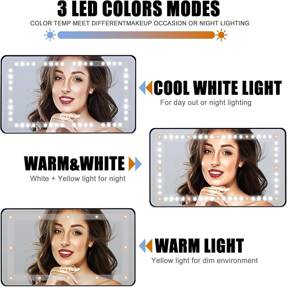 Car Sun Visor Vanity Mirror, Rechargeable Led Light Car Visor Mirror with 3 Lighting Modes,Travel Makeup Mirror with Dimmable Touch Screen for Car