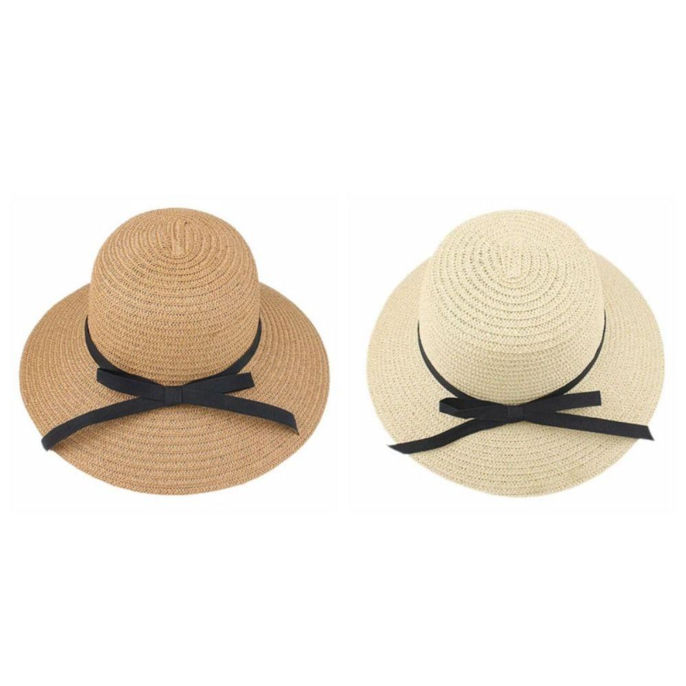Wide Brim Straw Weave Sun Hat Bow Fisherman Hat Fashion Sunscreen Bucket Hat Outdoor