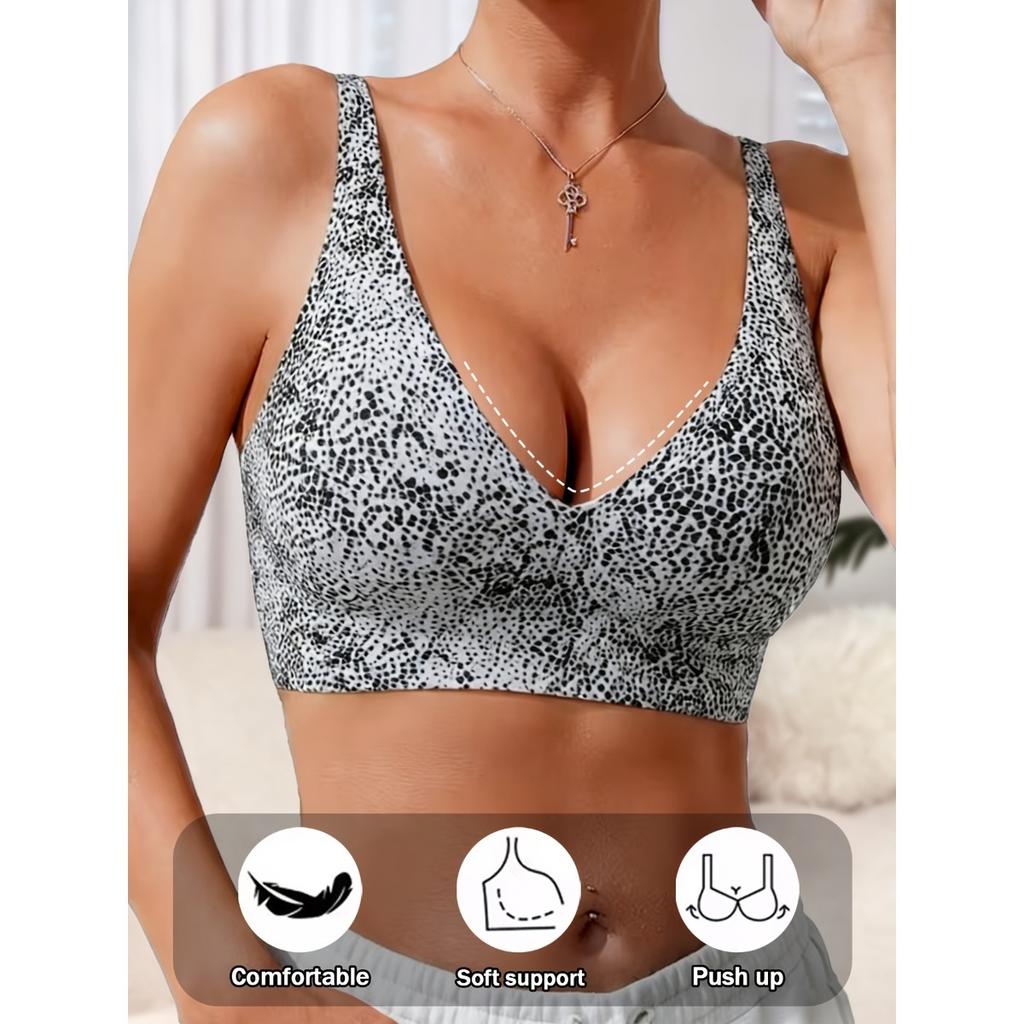 Women's, Sexy Leopard Print Bra, Non Removable Padding, Adjustable Shoulder Straps, Invisible Buckle, Breathable and Comfortable, Leopard Print Bra