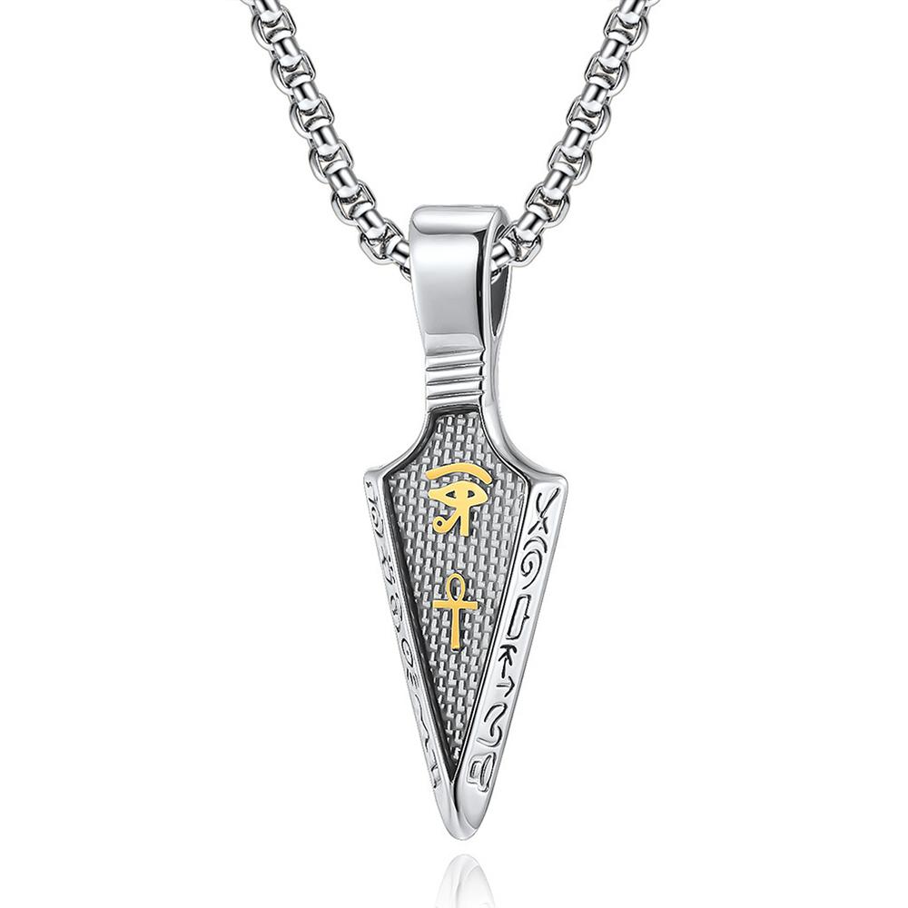 Men's Stainless Steel Ankh Cross Spearhead Pendant Necklaces Fashion Vintage Eye of Horus Necklace Punk Amulet Jewelry Wholesale