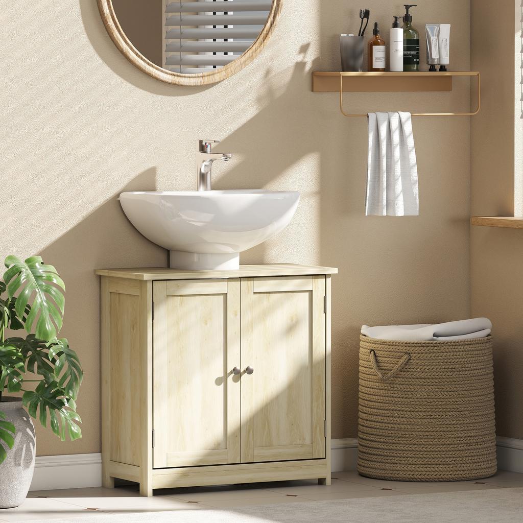 Bathroom Vanity Unit, Under-Sink Cabinet, 2 Doors, Shelf, 60 x 30 x 60 cm, Oak