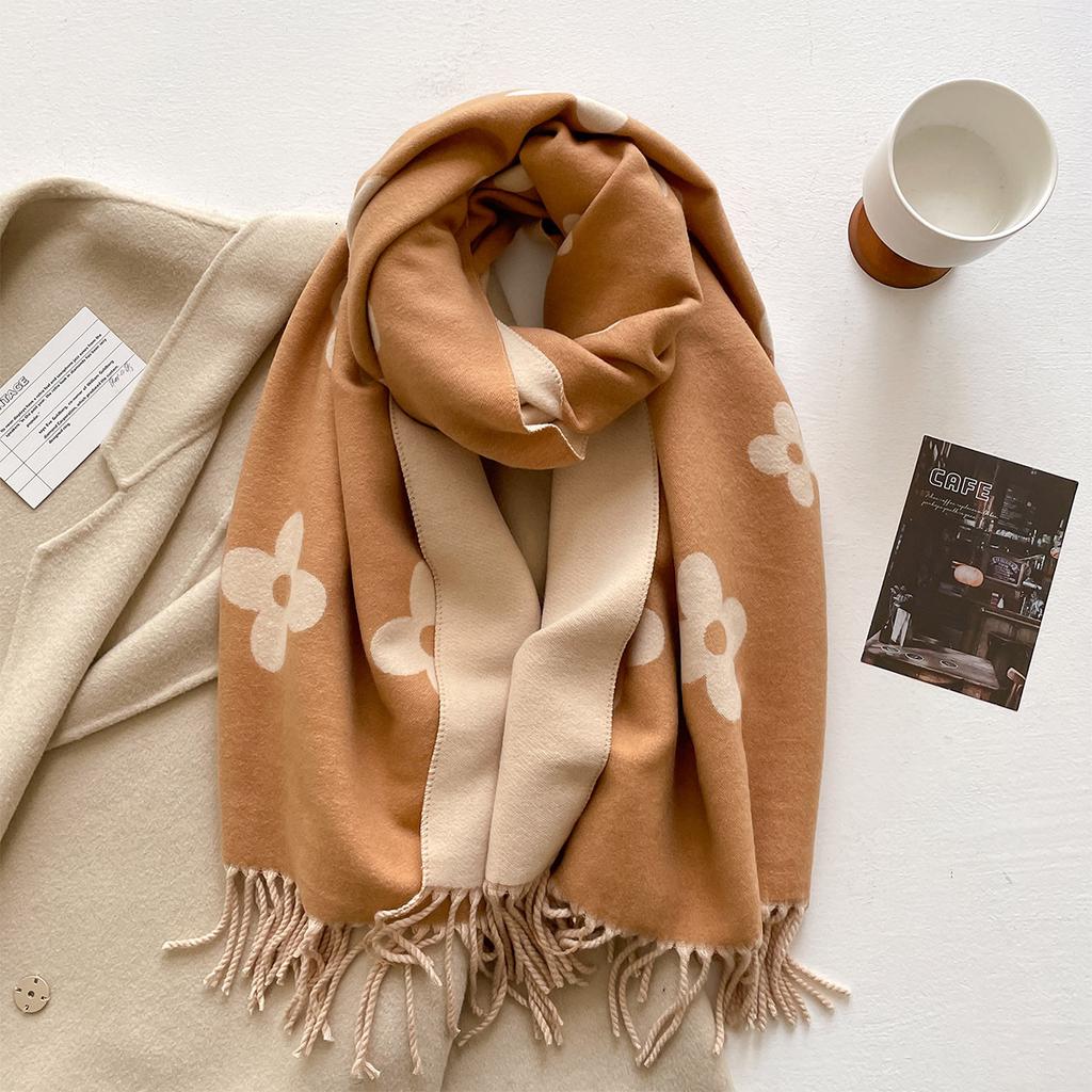New age-reducing flower printed scarf women's autumn and winter versatile thick warm scarf shawl