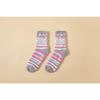 Women's Medium Tube Coral Fleece Socks with Stripes, No Hair Loss, Warm Confinement Floor Socks, Fixed Color Matching Grid