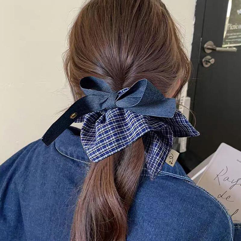 1PC Vintage Square Plaid Bow Ribbon Scrunchie for Women Girls Sweet Hair Ornament Hair Band Hair Tie Fashion Hair Accessories