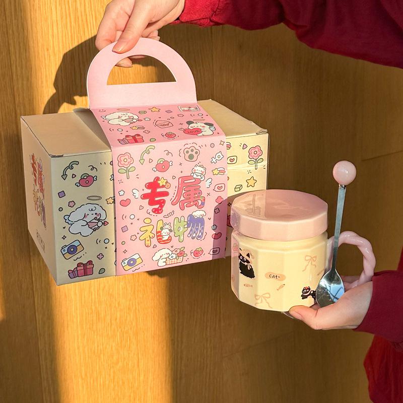 Mléčné fufu roztomilý kočičí hrnek vysoce hodnotný keramický hrnek s víčkem pro dárky k narozeninám pro dívky