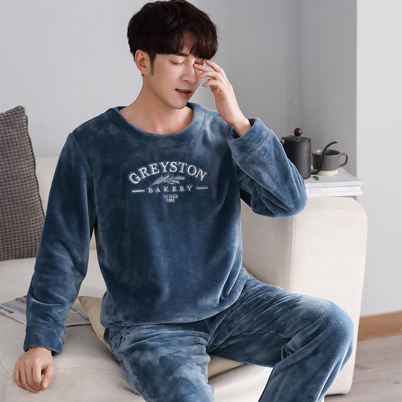 Korallfleece Pyjamas Herr Höst Och Vinter Förtjockad Fleece Varm Herr Flanell Loungewear Vinter Stor Storlek Kostym