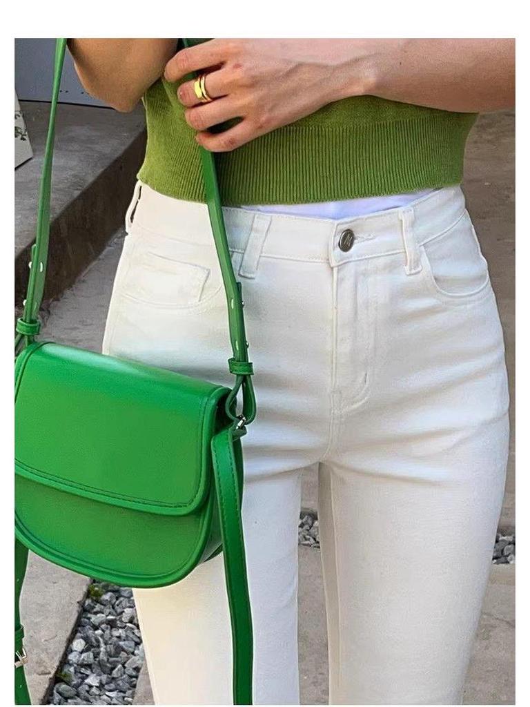 Women's White High-Waisted Micro-Flare Jeans - 2025 Spring Slimming Versatile Horseshoe Pants