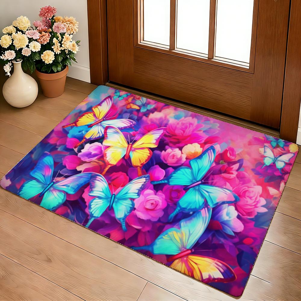 Butterflies Funny Floor Mat Cozy Flannel Soft Thick Non-Slip Mat For Living Room Bedroom Kitchen Decor Rugs