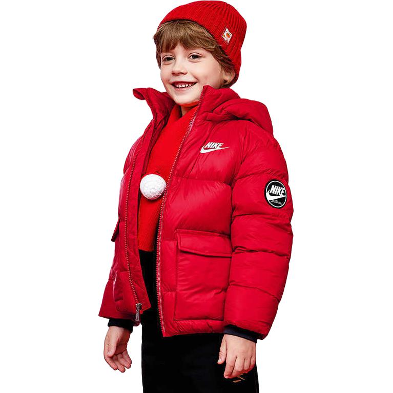 Nike Hooded Zipper Solid Color Spliced Long Sleeve Kids outerwear Academy-Red NY2342005GS-004