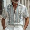 Herren Hemd mit Blumendruck Ethnische Blumen Guayabera Hemd Mit Knöpfen Kurzarm