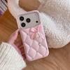 Luxury Quilted iPhone 13/14/15 Pro Max Case with Rhinestone Bow & Pearl