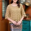 ZANZEA Women Summer Round Neck 3/4 Sleeve Casual Patchwork Lace Crochet Blouse