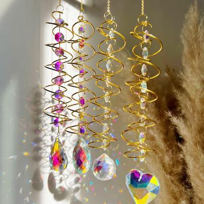 Grenzüberschreitendes 3D-Kugel-Spiral-Windspiel mit Wassertropfen-Liebeskristall-Sonnenfänger-Regenbogen-Dekoration