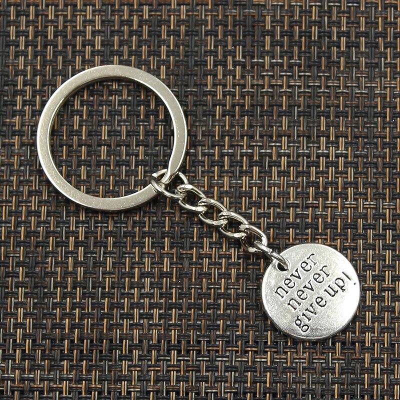 Fashion 30mm Key Ring Metal Key Chain Keychain Jewelry Antique Bronze   Plates Never Never Give Up 20x20mm Pendant