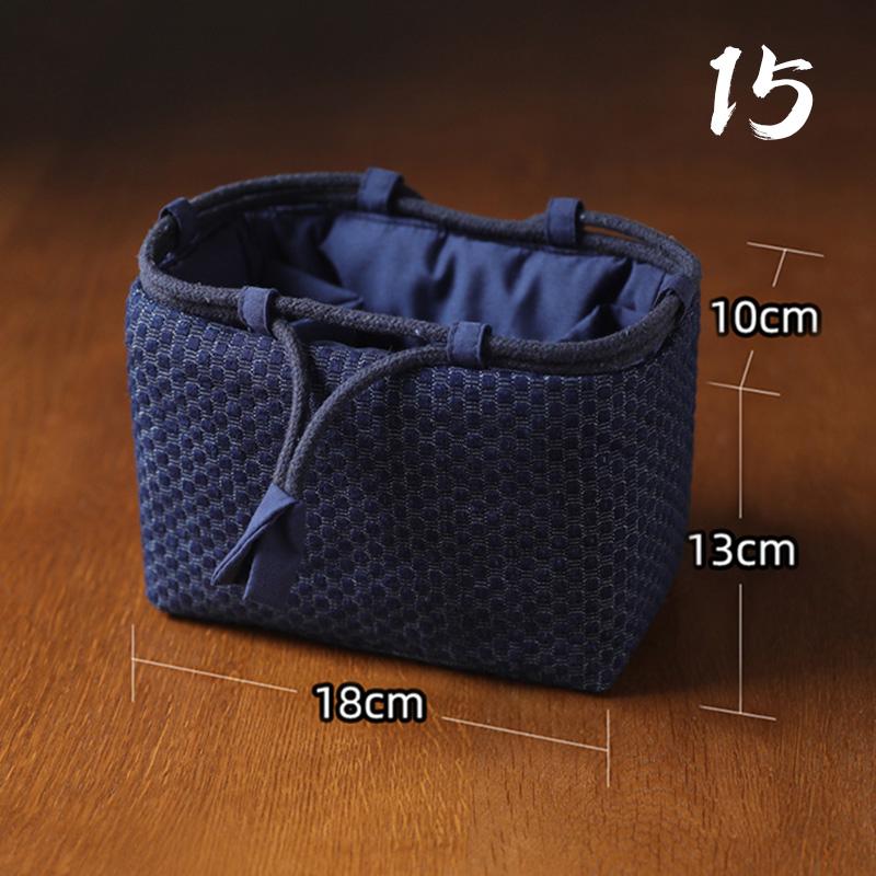 Large Denim Tea Set Carry Bag for Teapot with Four or Six Cups Portable Storage Organizer for Travel Outdoor Use No Cups