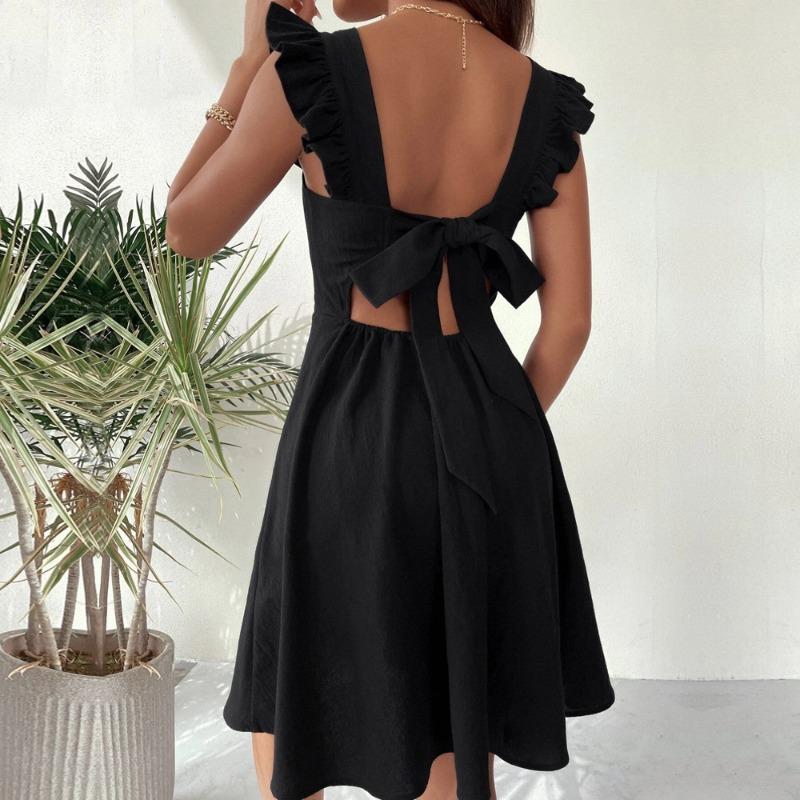 Europäische und amerikanische Damenbekleidung neues idyllisches Latz-Sweet-Kurzrock-Temperament-Pendler-Urlaubs-Strandkleid