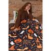 1pc Cozy Halloween Flannel Throw Blanket Pumpkin and Spider Web Design with Black Background Soft and Warm for Home Decoration