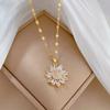 316L Stainless Steel Luxury Zircon Flower Pendant Necklace For Women Girl New Trend Clavicle Chain Jewelry Lady Gift