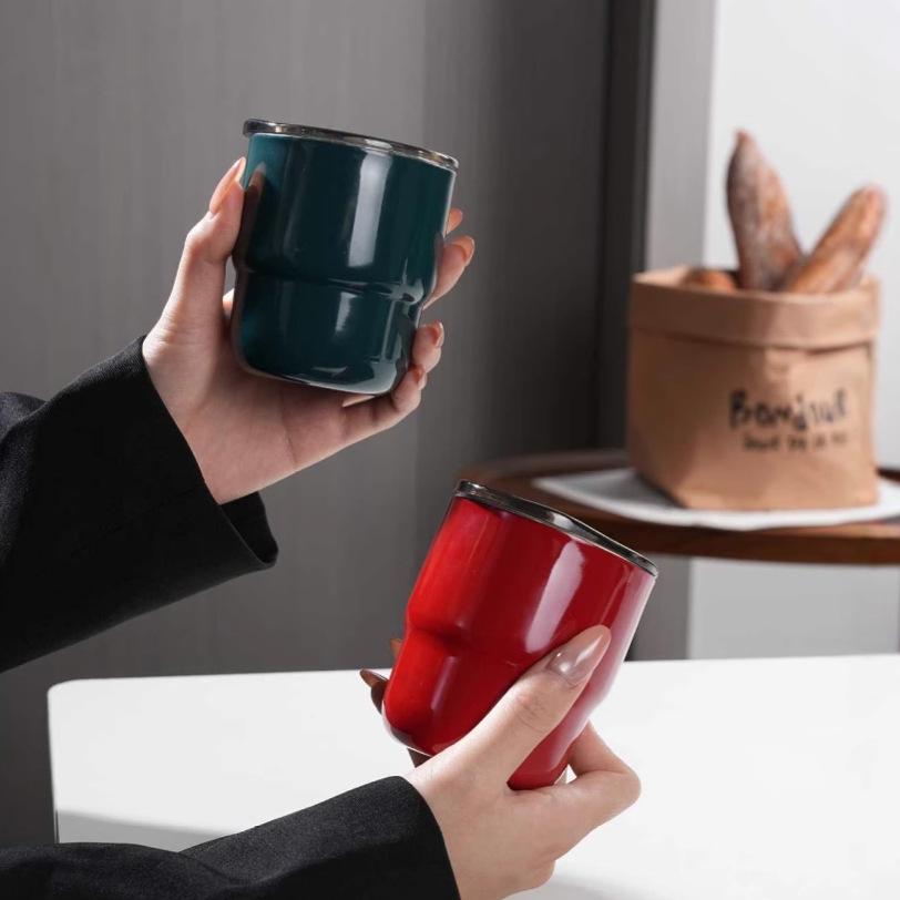 Travel Mug - Stylish Mini Double-Wall 304 Stainless Steel Coffee Mug - American Retro Style 201-300ml