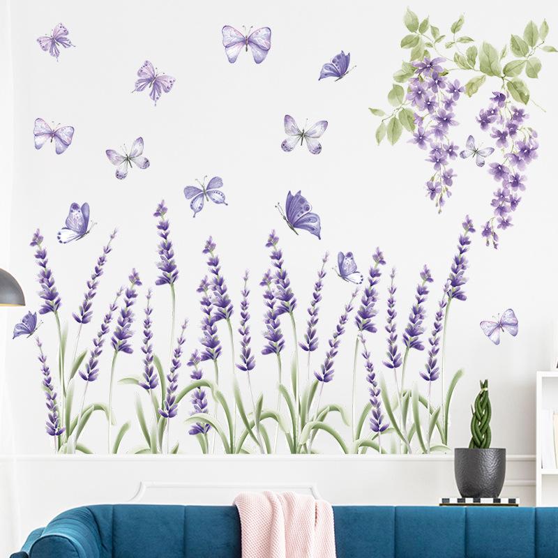 Lavender Flower Wall Stickers, Purple Removable Decals for Bedroom Living Room Home Wall Decor