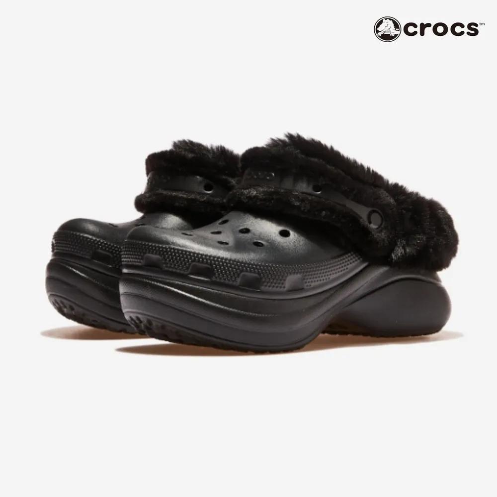 Authentic Crocs Women's 7.8cm Fur Height-Increasing Crocs Winter Slippers Office Indoor Shoes Winter Boots Black