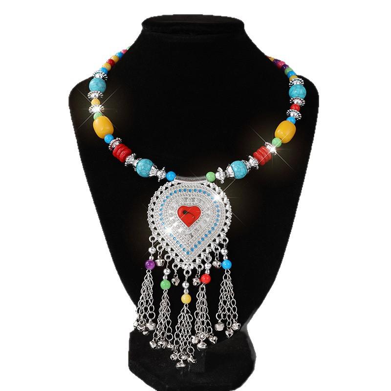 Retro Yunnan Ethnic Style Collar Women's Handmade Imitation Miao Silver Beaded Exaggerated Necklace Set Chain Stall Necklace
