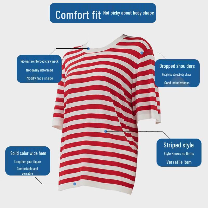 Hengyuanxiang Women's Striped Loose Knit T-Shirt