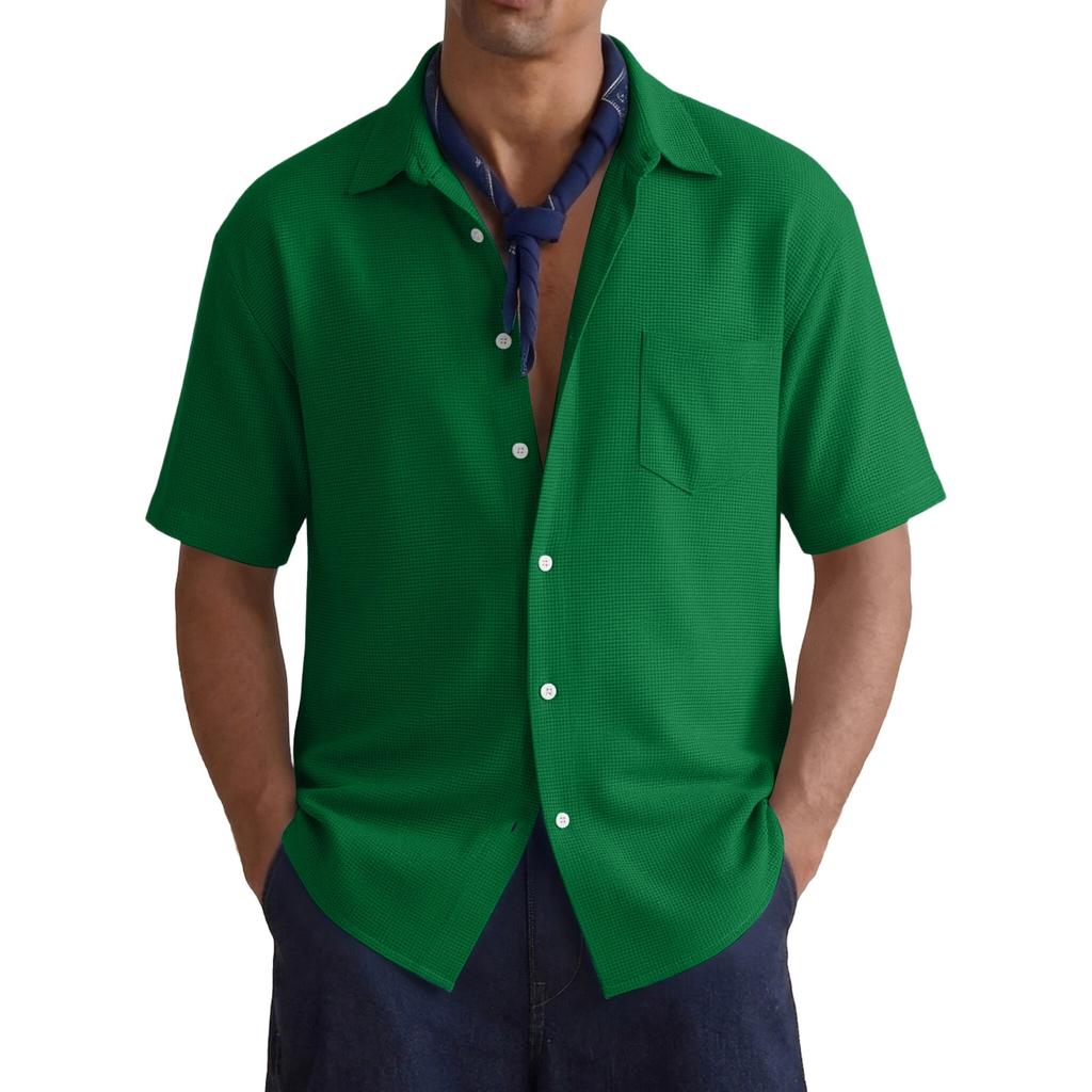 Men's Casual Stylish Button-up Shirt - Men's Loose-fitting Breathable Short-sleeved Sports Shirt