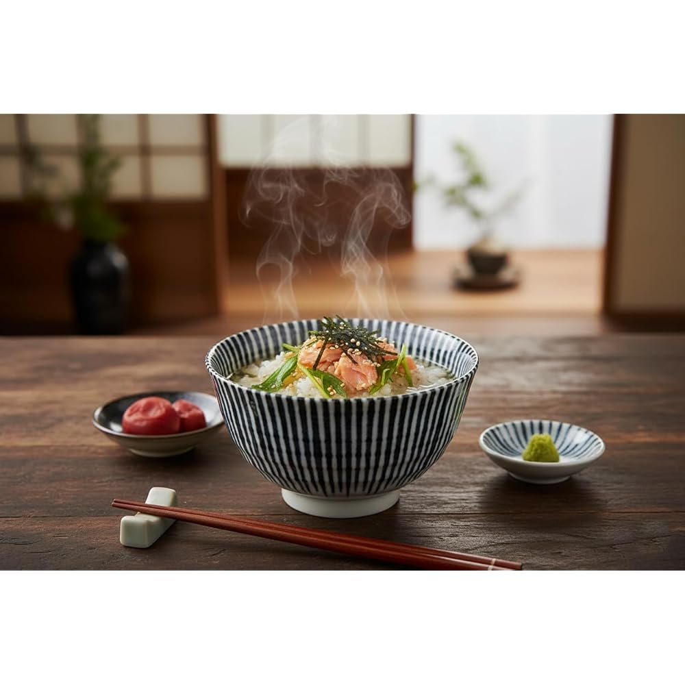 Set of 5 Japanese Chawan Tea Bowls 11.3cm Diameter 340cc Microwave and Dishwasher Safe