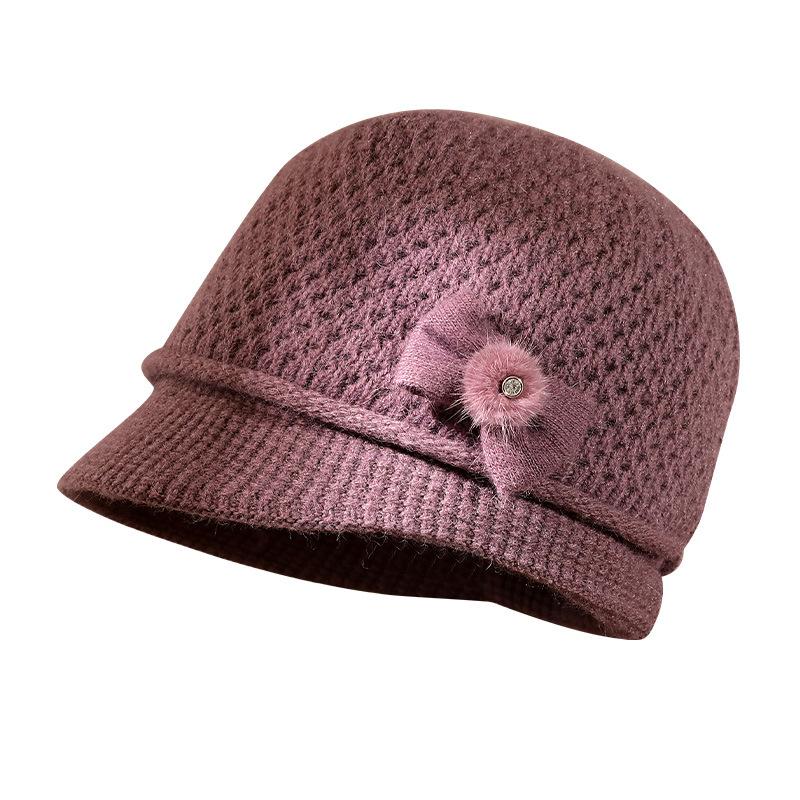 Middle-aged rabbit fur knitted hat Winter mother-in-law versatile wool hat Fleece thickened old lady thermal hat
